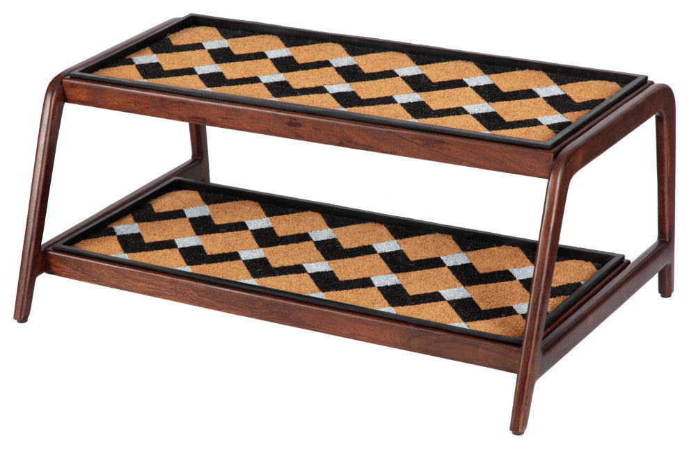 Double-Tier Brown Stand With 3-Pair Rubber Boot Trays Mt. Tam