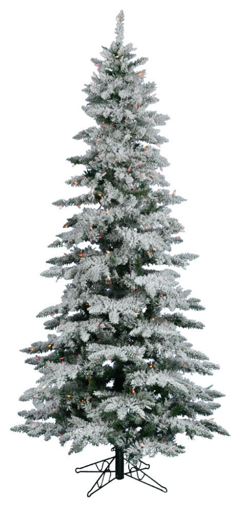 Vickerman Slim Flocked Utica Fir Tree, 39"x6.5', Multicolor Lights