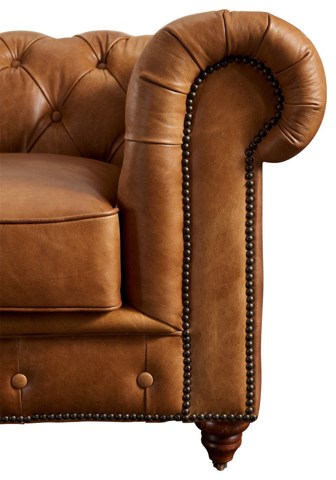 Century Chesterfield Sofa Light Brown Leather 118"