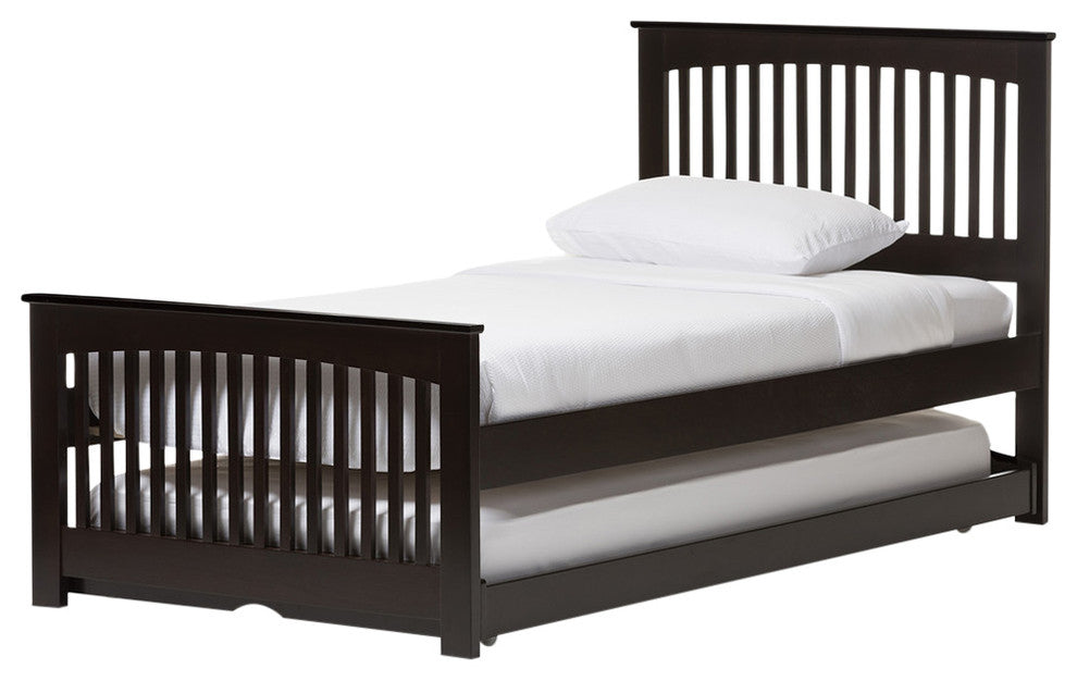 Hevea Twin Size Dark Brown Solid Wood Platform Bed With Guest Trundle Bed