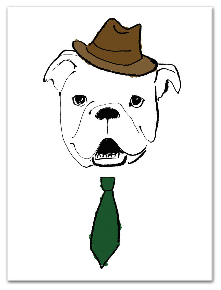 Dog with Tie and Hat 12x16 Canvas Wall Art