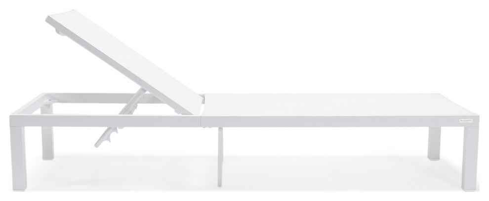 LeisureMod Marlin White Patio Chaise Lounge Chair with Fire Pit Table, White