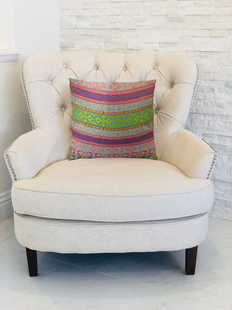 Plutus Fuchsia Stripes Handmade Throw Pillow, (26" x 26")