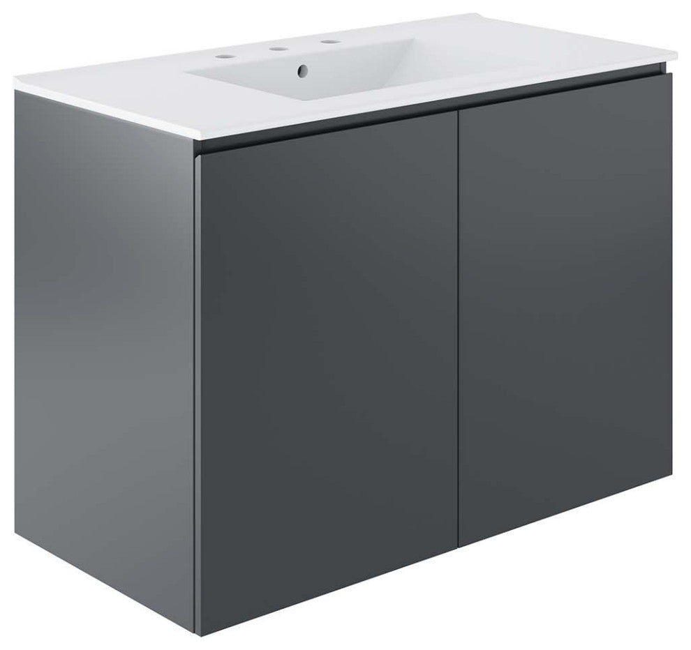 Bryn 36" Wall-Mount Bathroom Vanity, Gray White