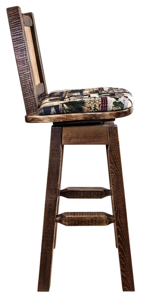Homestead Collection 24" Upholstered Barstool With Back and Swivel, Bronc