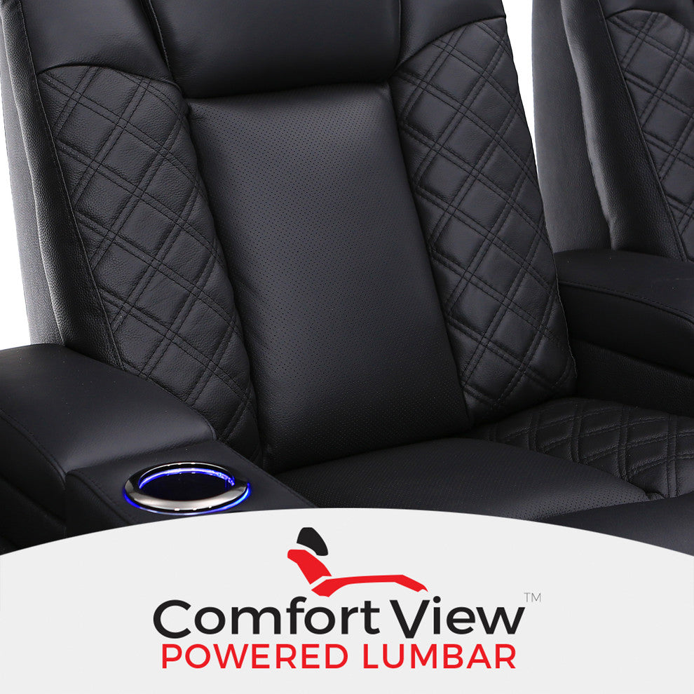 Seatcraft Enigma Home Theater Seating Leather Power Recline Powered Headrest, Black, Row of 2