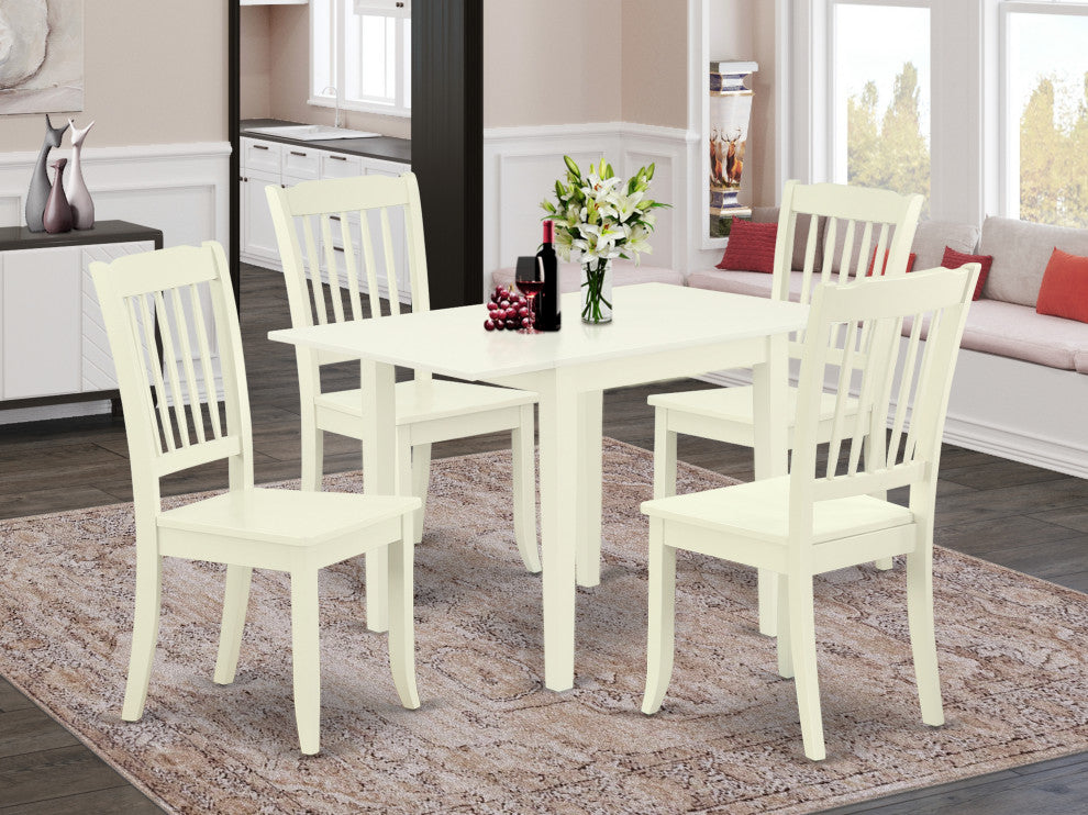 Kitchen Set 5 Pcs- 4 Chairs, Table, Linen White Solid Wood Chair Seat, Frame