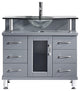Virtu Vincente 36" Single Bathroom Vanity, Gray With Clear Tempered Glass Top