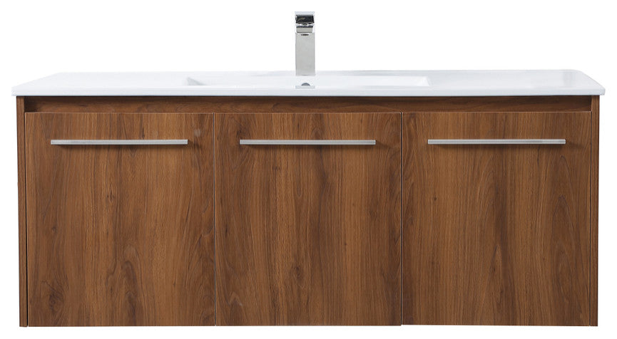 Single Bathroom Floating Vanity, Walnut Brown, 48"