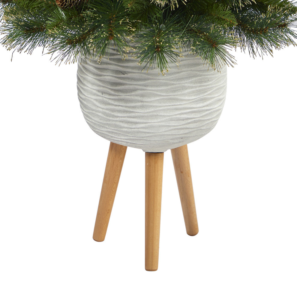 4' Golden Washington Pine Faux Xmas Tree W/Lights, Pinecone & Bendable Branches