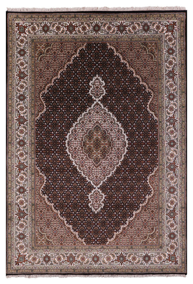 Hand Knotted Wool and Silk Persian Tabriz Rug 5' 6" X 7' 11" Q6038