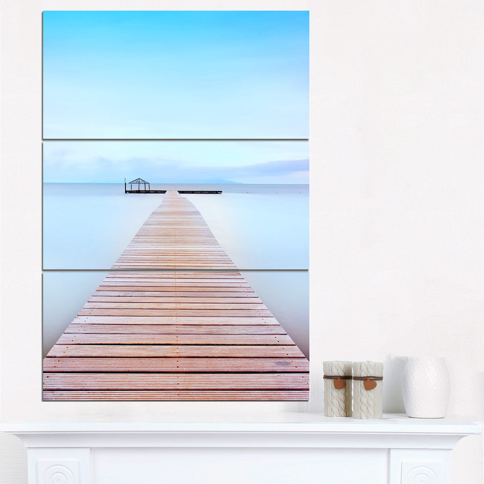 "Wooden Pier in Cold Atmosphere" Photo Metal Wall Art, 3 Panels, 28"x36"