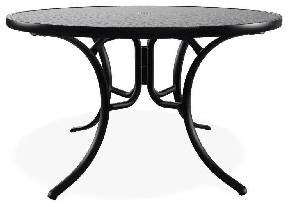 48" Round Hammered  Outdoor Dining Table with Umbrella Hole, Black