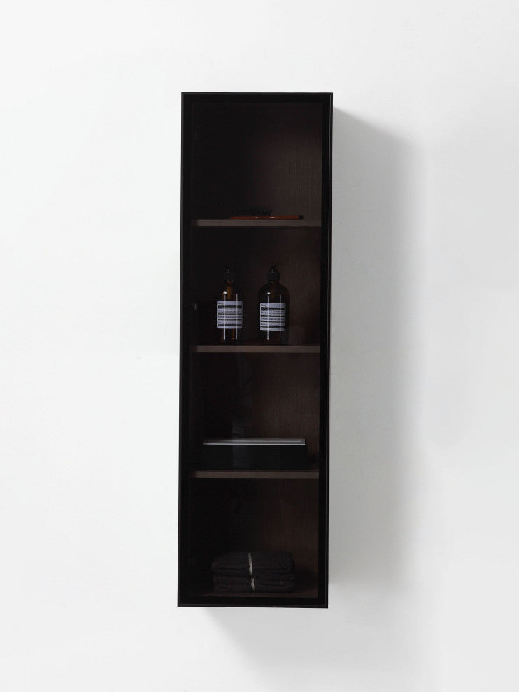 LUCE 13" Wall Mount Modern Bathroom Side Cabinet, Chestnut Oak/Matte Black