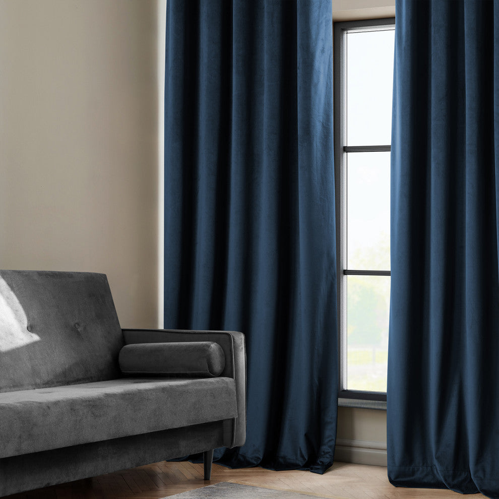 Heritage Plush Velvet Curtain Single Panel, Eternal Blue, 50"x96"
