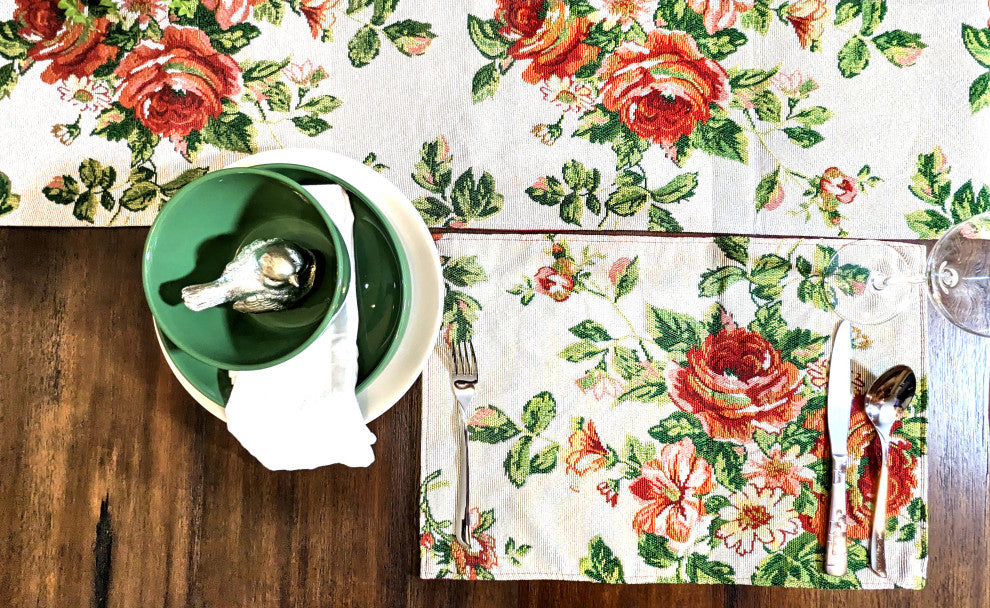 Sweet Roses Spring Summer Vintage Woven Tapestry Shabby Chic Cloth Placemats