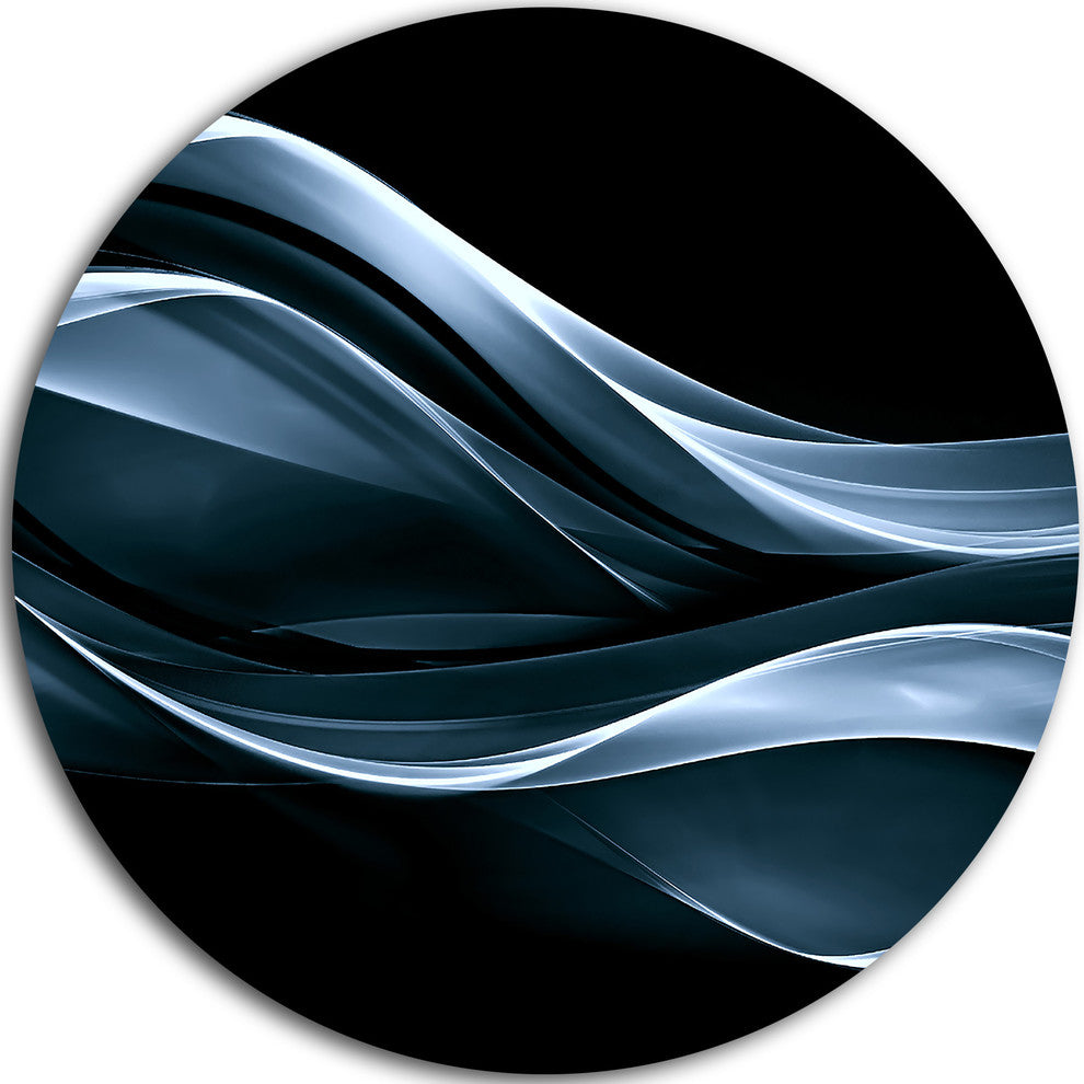 Fractal Lines Blue In Black, Abstract Digital Disc Metal Wall Art, 38"