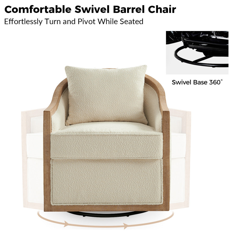 Solid Wood Swivel Chair Set of 2 With Solid Wood Edging, Ivory