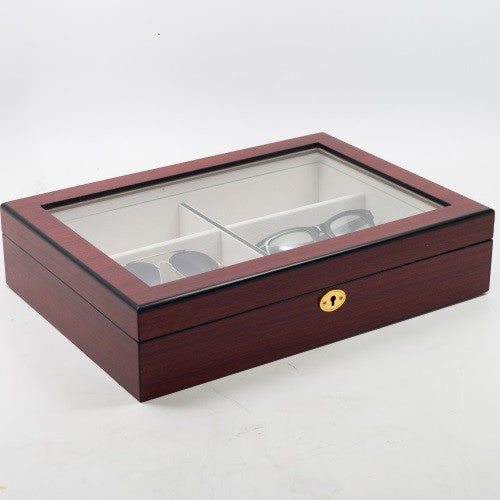 6-Eyeglass Display Case for Large Sunglasses, Cherry Wood, Cherry
