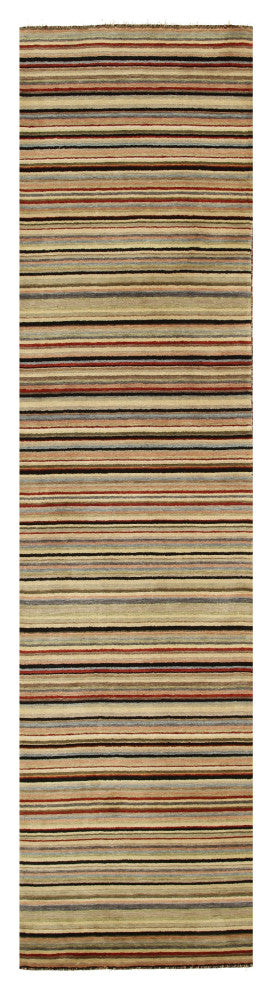 Black/Red Striped Handmade Wool Rug, 2'x10'
