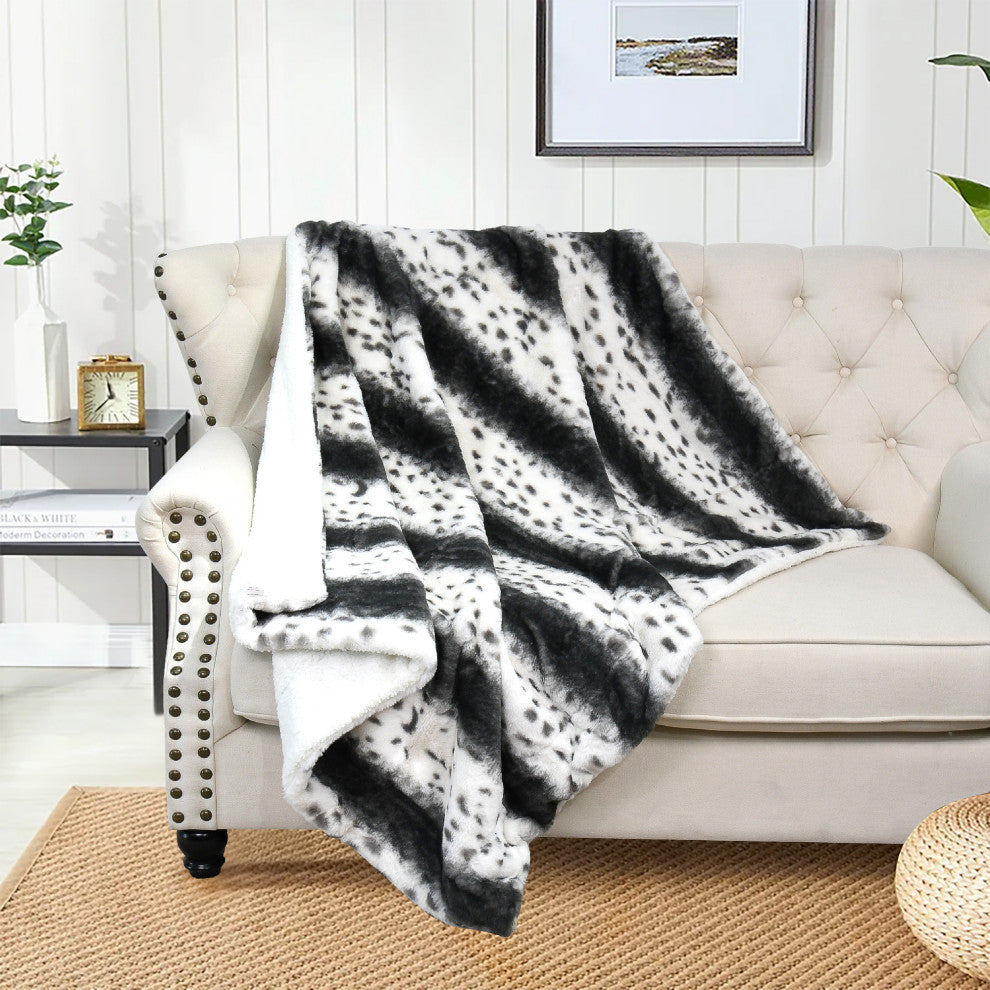 Elite Faux Fur Throw Blanket With Sherpa Backing, Citraka Black, 50" X 60"