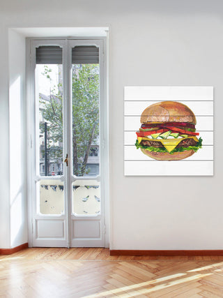 "Ultimate Burger" Painting Print on White Wood, 32"x32"
