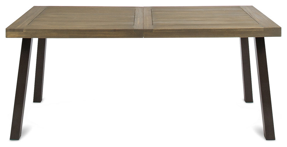 GDF Studio Mika Outdoor Finish Acacia Wood Dining Table With Metal Legs, Gray/Rustic Metal