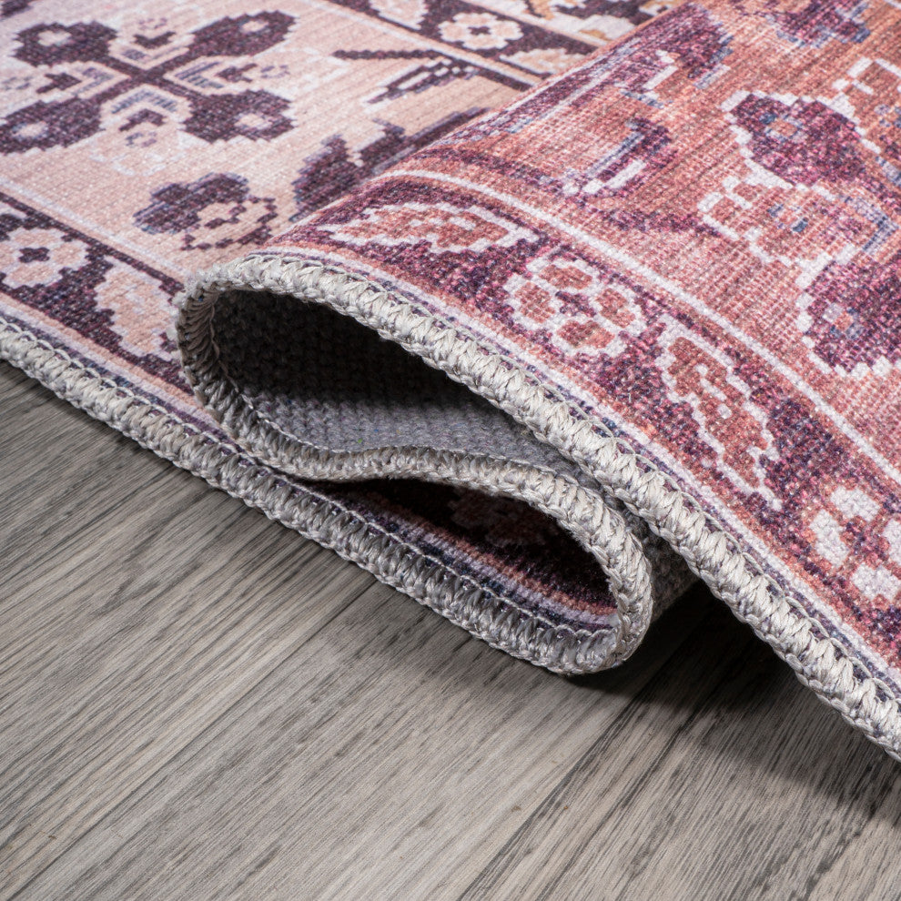 Victoria Ornate Persian Machine Washable Indoor Area Rug, Brwon/Gray, 4 X 6
