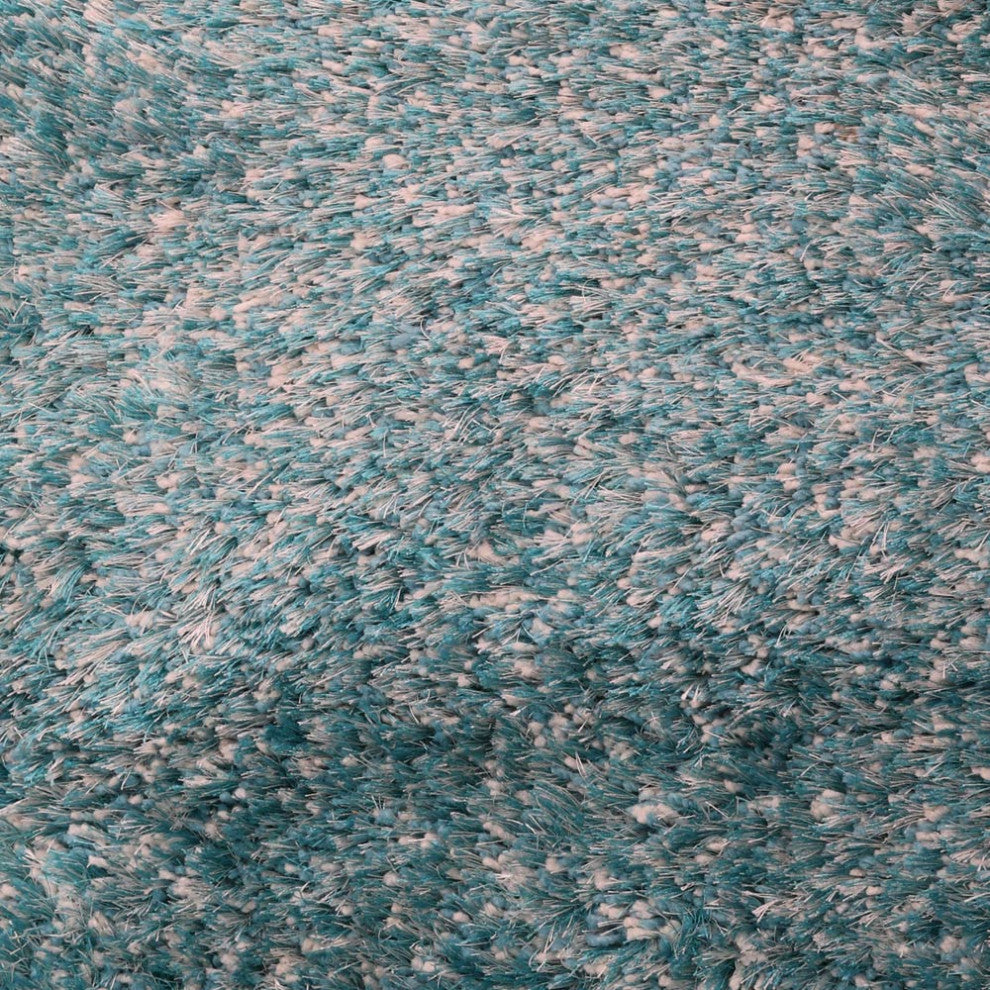 HAND TUFTED SHAG POLYESTER ECO-FRIENDLY AREA RUGS- Turquoise&White Color, Solid