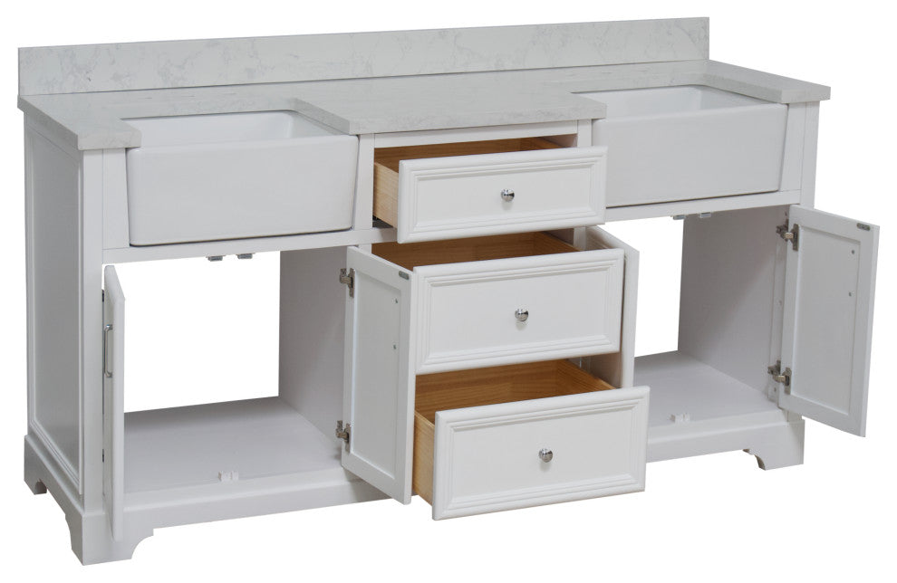 Zelda 72" Bathroom Vanity, White, Engineered Carrara