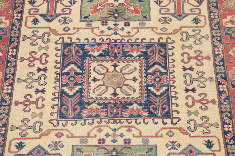 Kazak Oriental Traditional Area Rug Handmade Pakistani, Beige, 8'10"x6'0