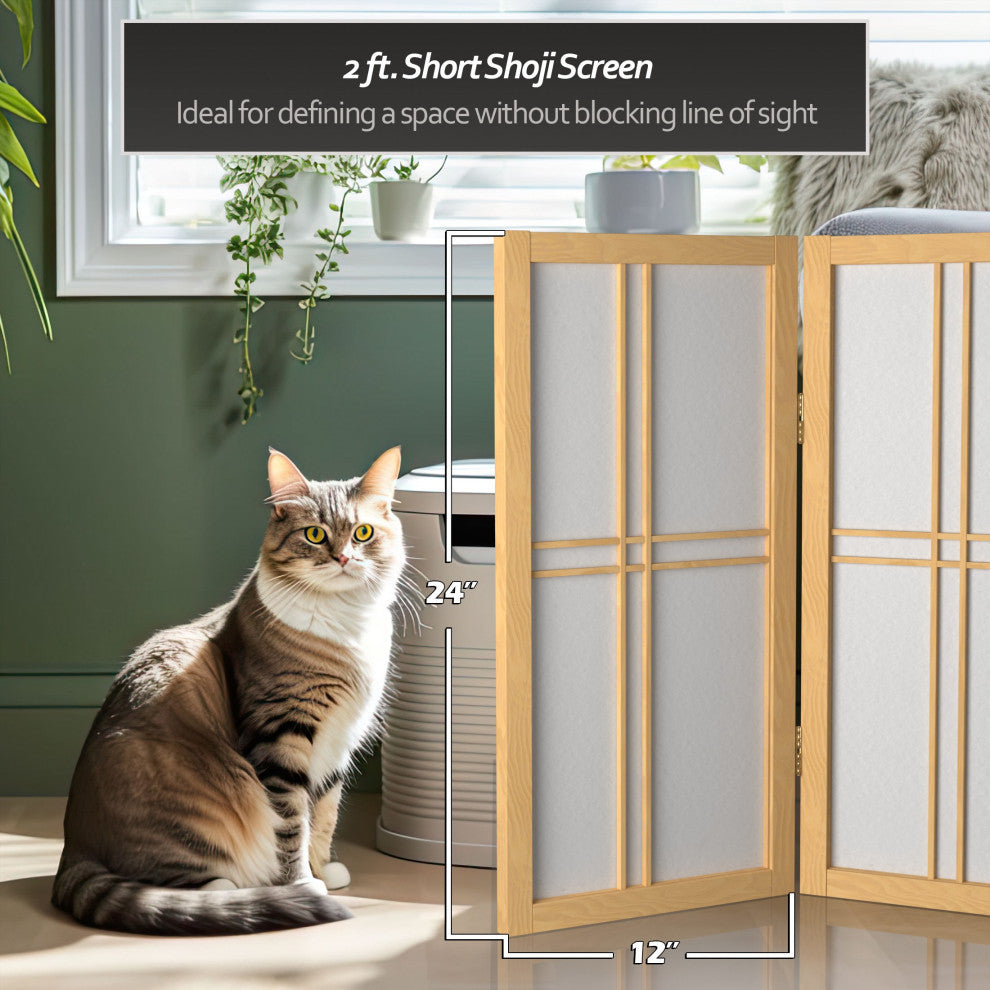 2' Tall Desktop Double Cross Shoji Screen, Natural, 4 Panels