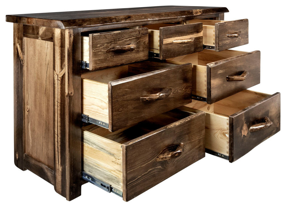 Big Sky Collection Live Edge 7 Drawer Dresser, Provincial Stain