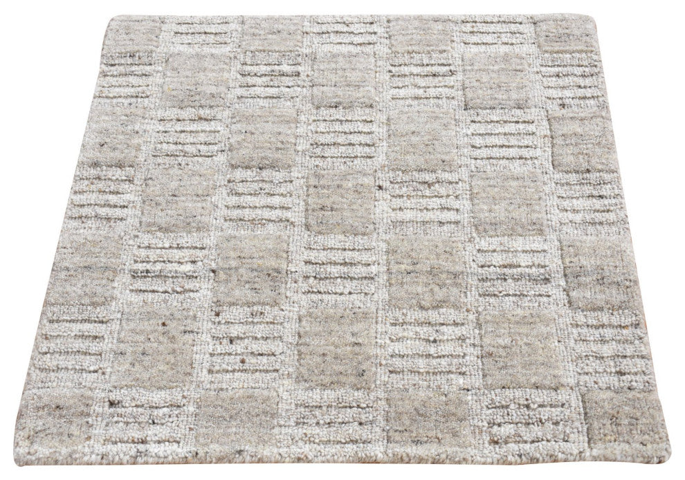 Earth Tone Colors Modern Checkers Design Hand Loomed Pure Wool Rug, 2'x2'1"