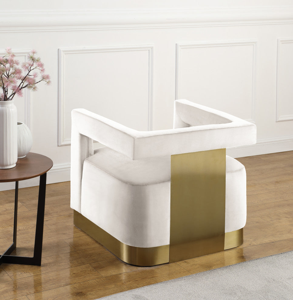 Armani Velvet Upholstered Accent Chair, Cream