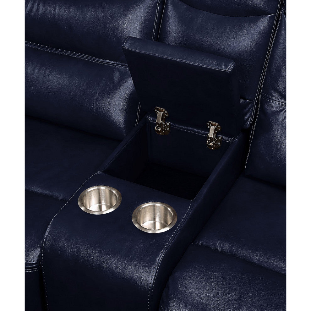 Benzara BM251076 Motion Loveseat, Leather Upholstery and Tufted Seat, Navy Blue
