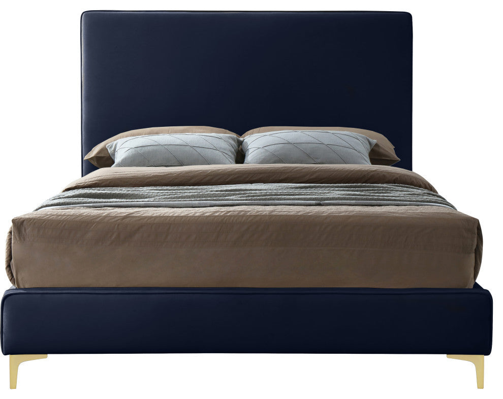 Geri Velvet Upholstered Bed, Navy, King