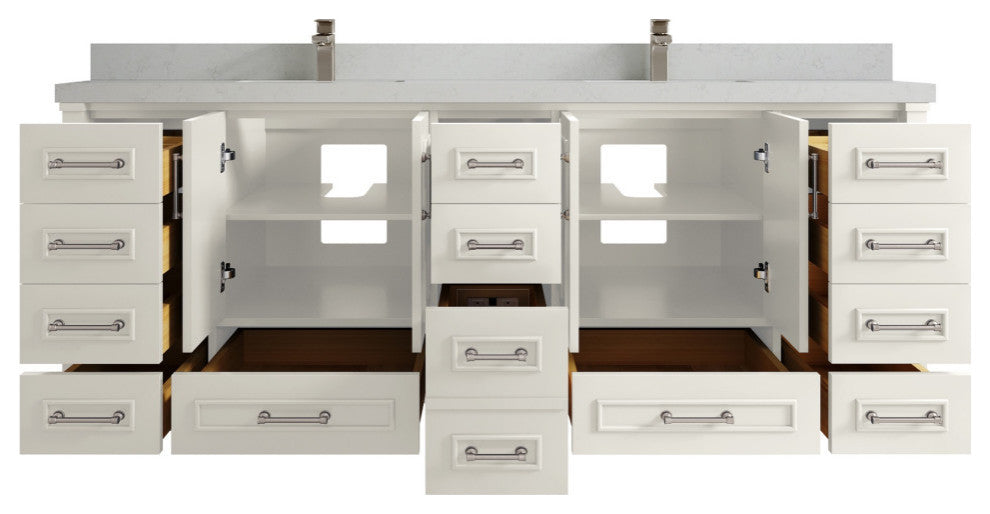 Aberdeen 84" Double Sink Bath Vanity, Alabaster 2" Carrara Quartz