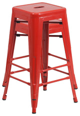 Vogue Metals Backless Metal Stools, Set of 2, Full Assembled, Red, 24"