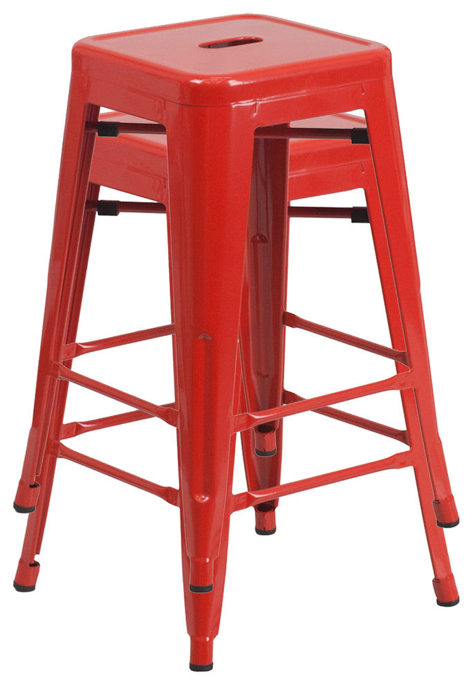 Vogue Metals Backless Metal Stools, Set of 2, Full Assembled, Red, 24"