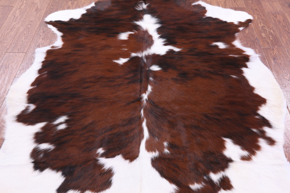 Brown and White Natural Cowhide Rug 6' 2" X 5' 7" C2006