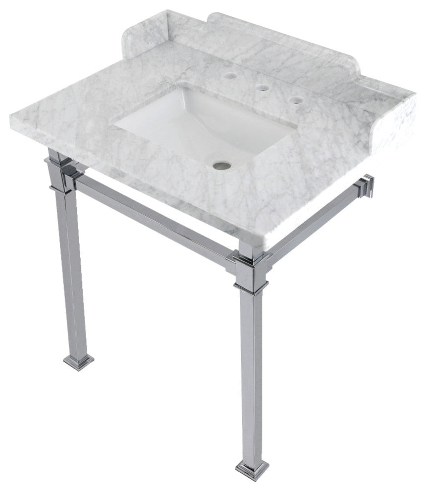 Kingston Brass LMS30MSQ1 30" Carrara Marble Console Sink, Legs