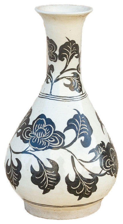 Vintage Black & White Asian Floral Vase
