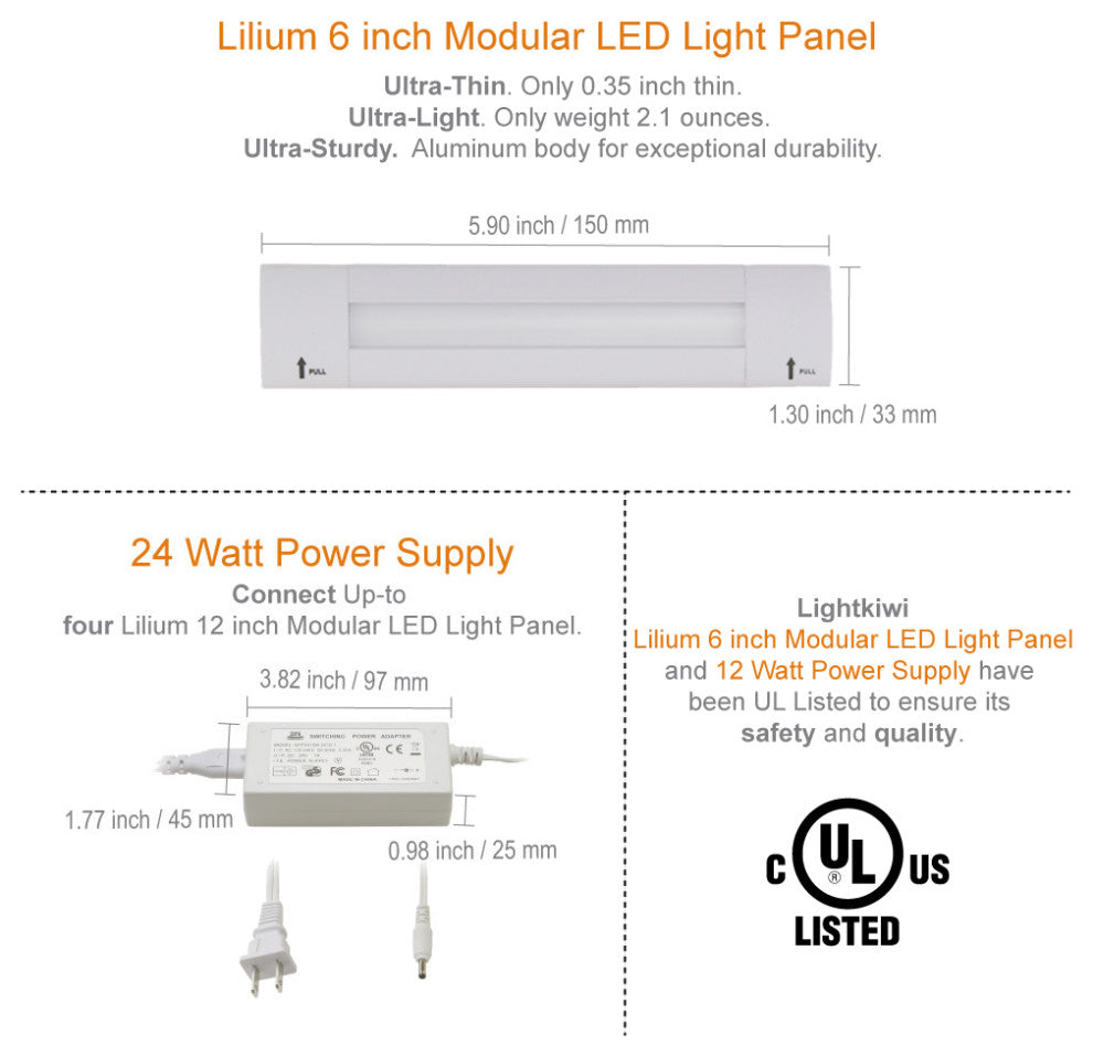 Lightkiwi Lilium 6" Cool White LED Under Cabinet Lighting Premium Kit