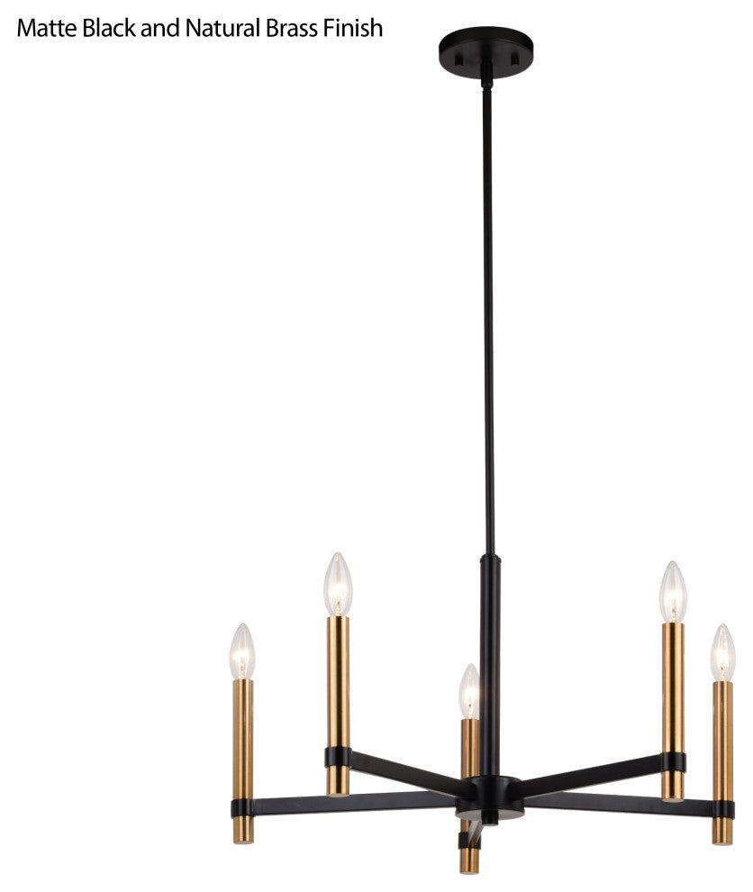 Damen 25" 5 Light Chandelier Matte Black and Natural Brass