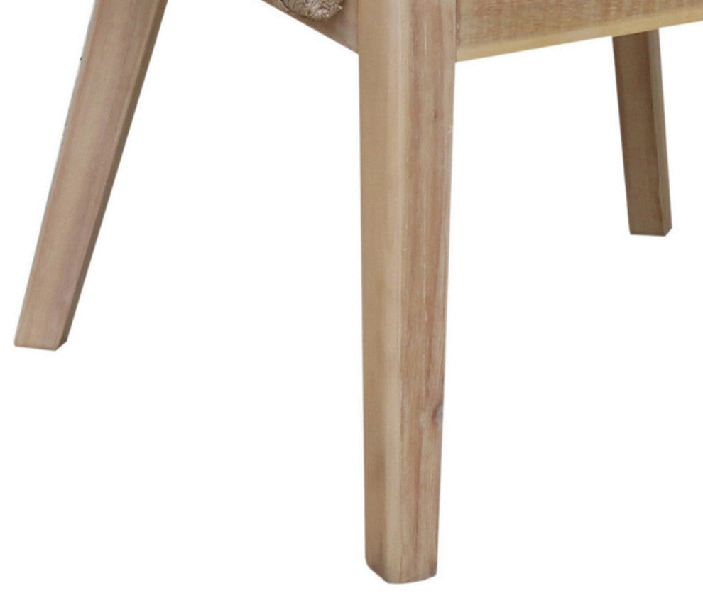 Benzara BM287768 Set of 2 Dining Chairs, Acacia Wood Frame, Beige Woven Rope
