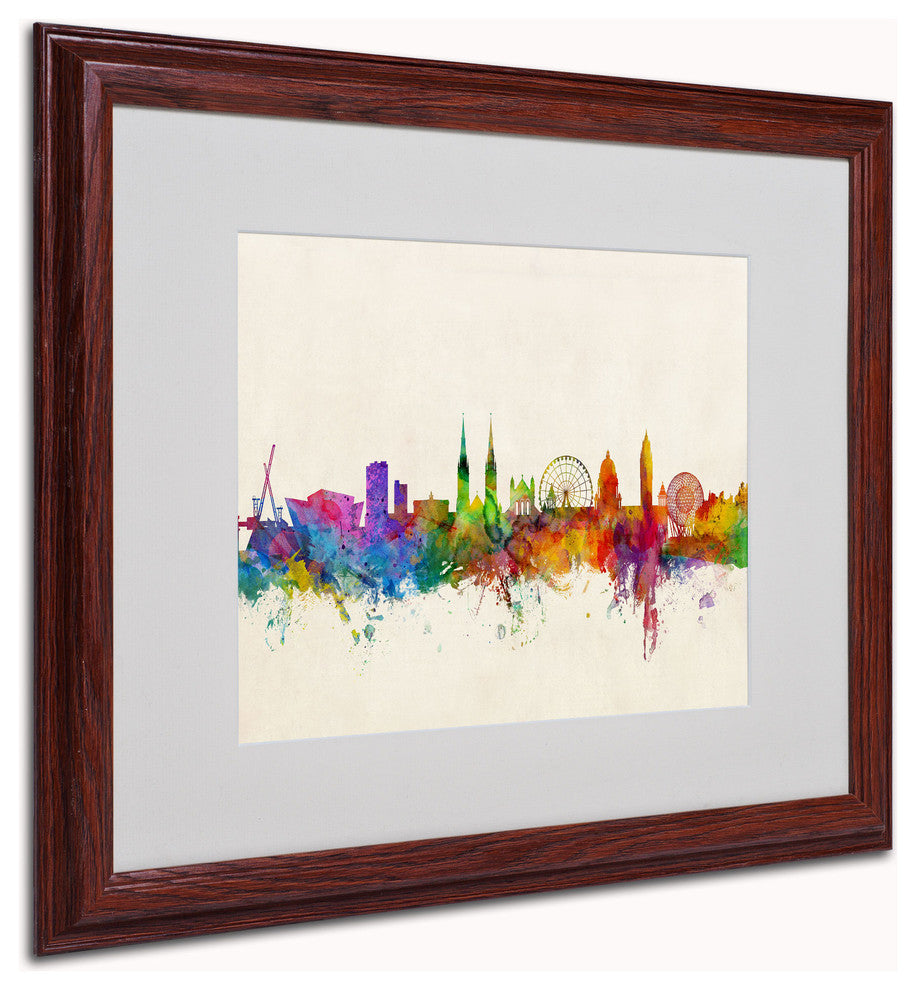 ''Belfast Northern Ireland Skyline'' Matted Framed Canvas Art by Michael Tompsett