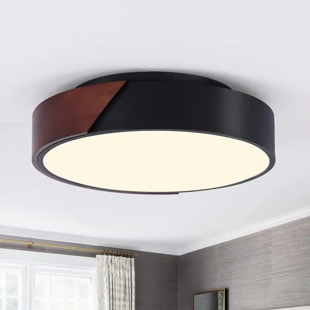 2 Light Modern Flush Mount Ceiling Light, Wood, Close To Ceiling
