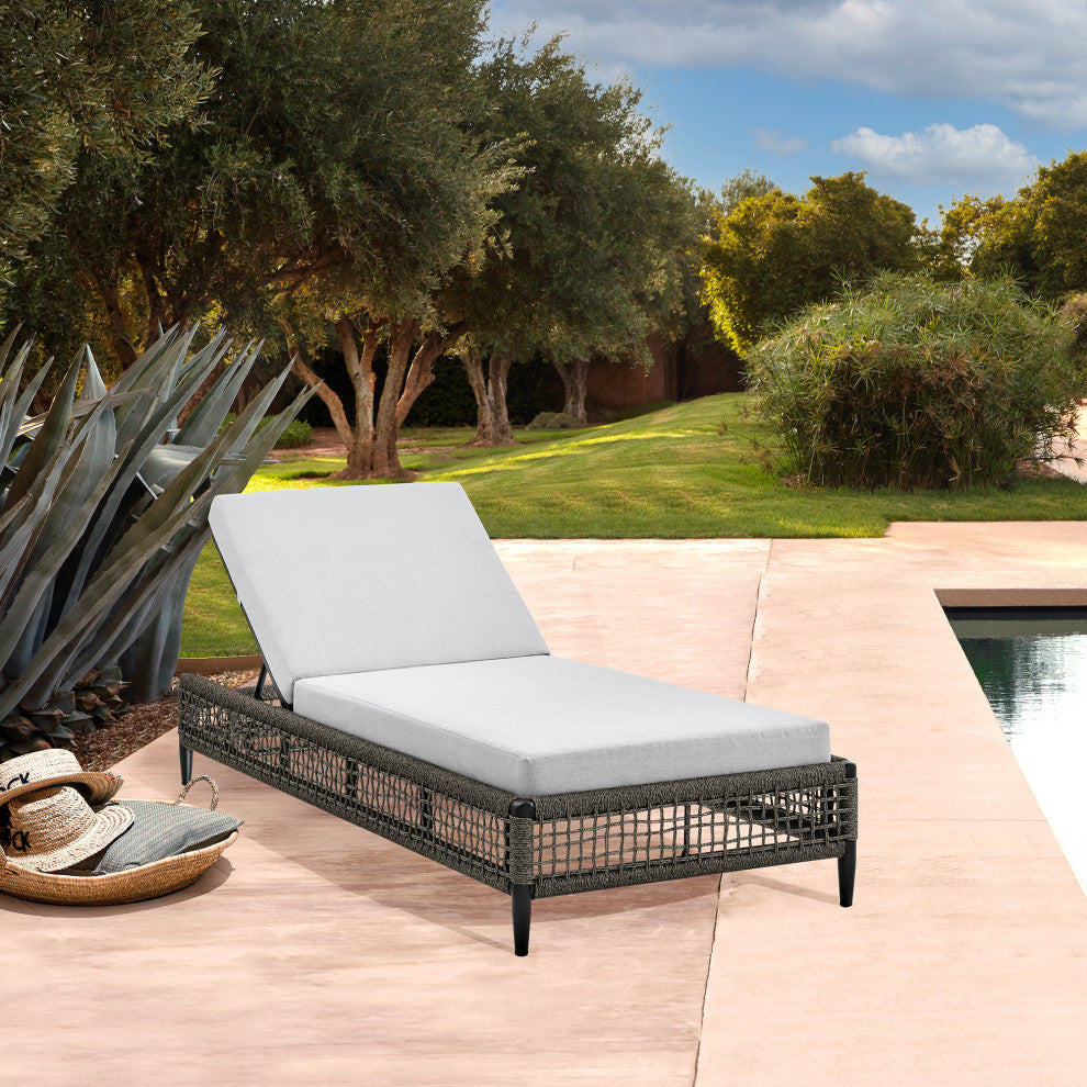 Alegria Outdoor Adjustable Chaise Lounge Chair in Aluminum with Gray Rope
