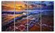 Sunset over Blue Tinged Waves, Seashore Photo Canvas Print, 48"x28", 4 Panels